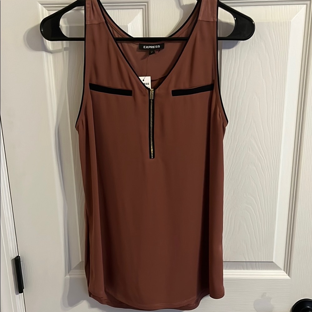 NWT Express Women's Brown Zip-Front Tank Top